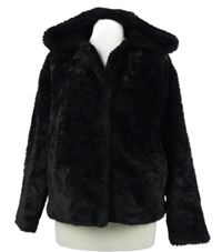 Dámska čierna kožušinová bunda s kapucňou Primark