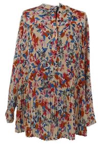 Dámska ružovo-farebná kvietkovana plisovaná blúzková á tunika