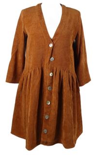 Dámské skořicové manšestrové košilové šaty 