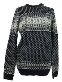 Nové - Pánsky tmavomodro-smotanový vzorovaný sveter F&F