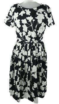 Dámské černo-bílé květované šaty s páskem Peacocks 