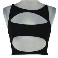 Dámsky čierny rebrovaný crop top s prestrihmi Shein