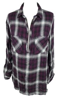 Dámská purpurovo-černo-bílá kostkovaná polo halenka F&F