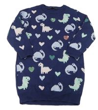 Tmavomodré pletené šaty s dinosaury George