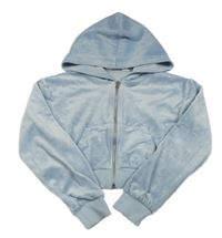 Svetlomodrá zamatová crop prepínaci mikina s kapucňou H&M