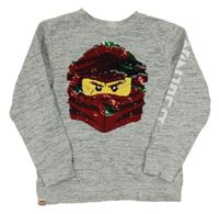 Sivá melírovaná mikina s obrázkem z překlápěcích flitrů - Legon Ninjago H&M
