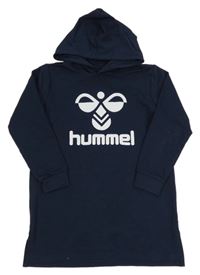 Tmavomodrá mikinová tunika s logem a kapucí Hummel 