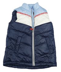 Modro-bílo-tmavomodrá šusťáková zateplená vesta kids
