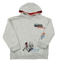 Bílo-šedá melírovaná mikina se Spidermanem a kapucí Marvel