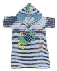 Bielo-modrý pruhovaný froté župan s krokodílom a kapucňou Jojo Maman Bébé