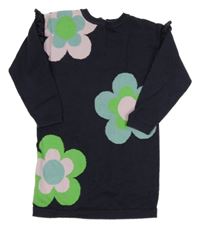 Tmavomodré květinové pletené šaty Next