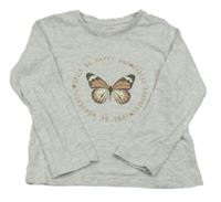 Svetlosivé melírované tričko s motýlikmi Primark