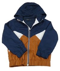 Tmavomodro-medovo-bílá šusťáková jarní bunda s kapucí Inextenso