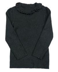 Čierny melírovaný rebrovaný sveter s volánikom George