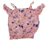 Ružový crop top s kvetinami