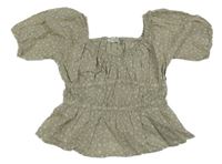 Sivý crop top s kvetinami a nabíranými rukávy H&M