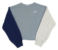 Modro-sivo-biela crop mikina s nápisom H&M