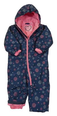 Tmavomodro-růžová vzorovaná zimní šusťáková kombinéza s kapucí Lupilu