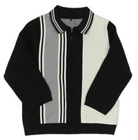 Čierno-sivo-smotanový sveter s golierikom
