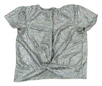 Stříbrné metalické crop tričko s uzlem Tu