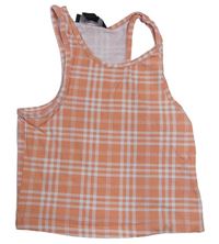 Oranžovo-biely kockovaný top New Look