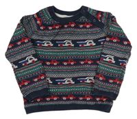 Tmavomodro-farebný vzorovaný sveter s autami Mothercare