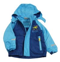 Modro-tmavomodrá šušťáková jarná bunda s autom a kapucňou Impidimpi