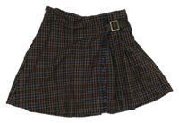 Čierno-modro-oranžová kockovaná skladaná sukňa s přezkou Zara