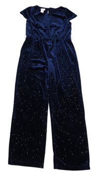 Tmavomodrý sametový kalhotový overal Monsoon