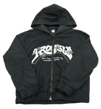 Tmavosivá ľahká zebrovaná zamatová mikina s nápisom a kapucňou shein