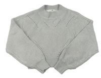 Šedý melírovaný žebrovaný crop svetr s perforovaným vzorem H&M