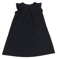 Tmavomodro-čierne vzorované spoločenské vlnené šaty s volánikmi Benetton