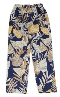 Tmavomodro-béžové ľahké nohavice s listami SHEIN