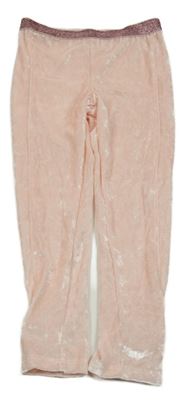 Svetloružové zamatové legíny s trblietavým pasom