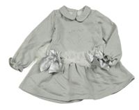 Sivé trblietavé teplákové šaty s golierikom a mašľami