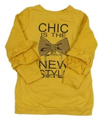 Žlutá mikinová tunika s mašlí a volánky Milisa Bai