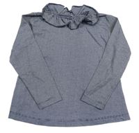 Tmavomodro-biele proužkaté tričko s volánikom