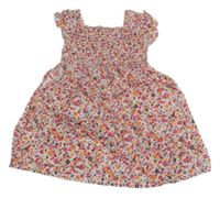 Bielo-farebné kvetované šaty so žabičkováním