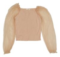 Světlerůžové úpletové triko s tylovými rukávy Tu