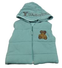 Zelená tepláková zateplená vesta s medvedíkom a kapucňou