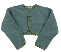 Modrošedé prepínaci svetrové bolerko so zeleným lemem