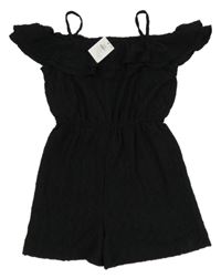 Nové - Černý krajkový kraťasový overal s volákem Primark