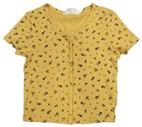 Piesková é rebrované crop tričko s kvietkami H&M