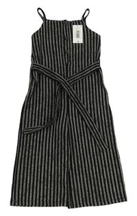 Černo-bílý vzorovaný culottes overal s páskem Matalan