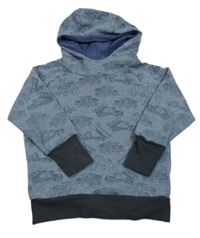 Světlemodro-sivá mikina s nákladiakmi a kapucňou