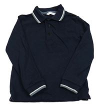 Tmavomodré vzorované polo triko s proužky 