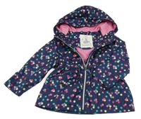Tmavomodrá šušťáková jarná bunda s bodkami a kapucňou F&F