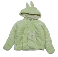 Světlezelená plyšová zateplená bunda s kapucí - zajíc