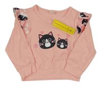 Nové - Broskvové triko s kočkami a volánky Shein