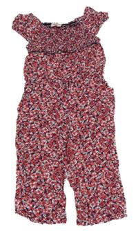 Ružovo-modrý kvietkovany letný nohavicový overal Topolino